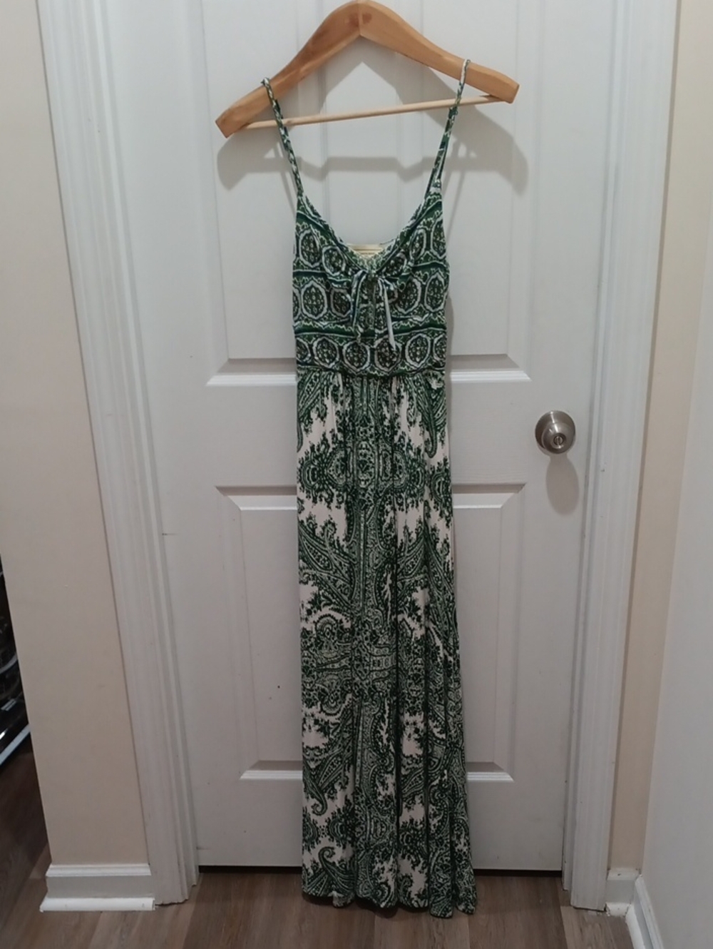 Moulinette Soeurs Anthropologie Green and White Paisley Maxi Dress